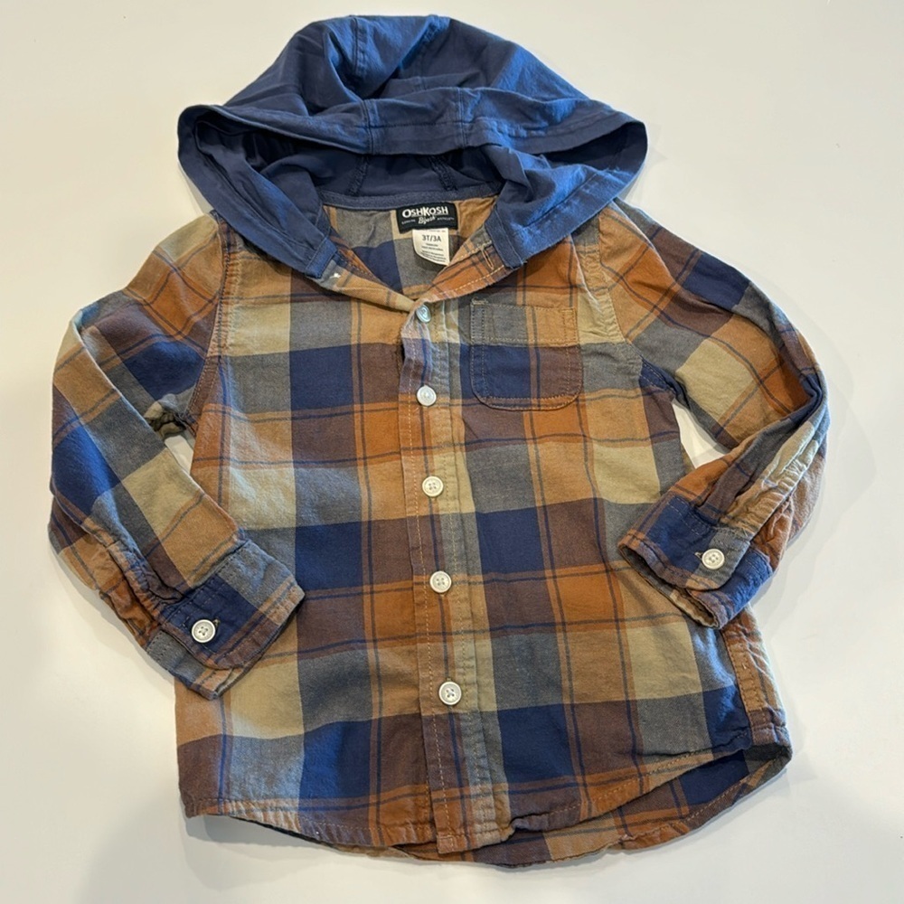 OshKosh B'gosh Boys Blue Brown Plaid Button Down Shirt